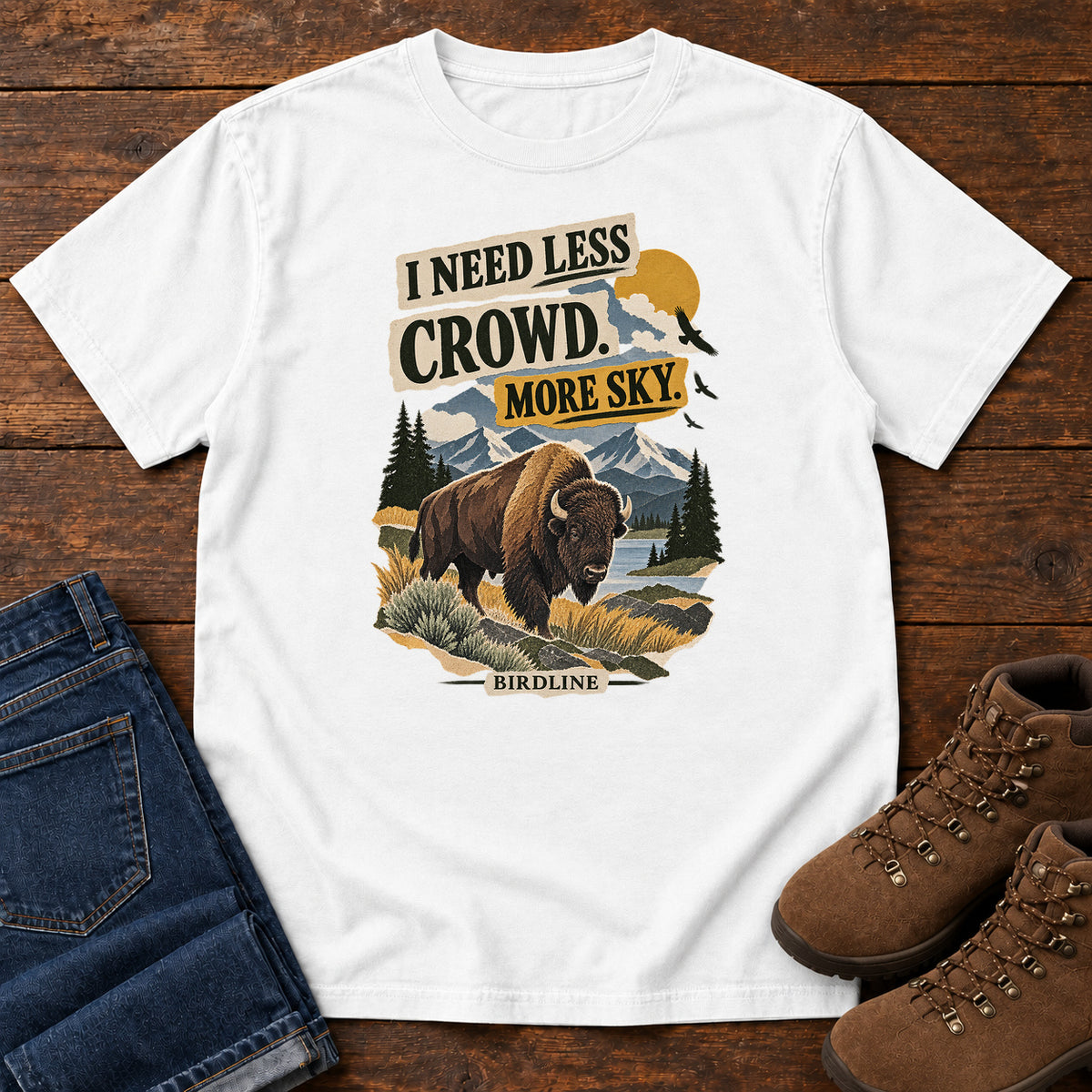 I Need Less Crowd More Sky Bison T-Shirt in White