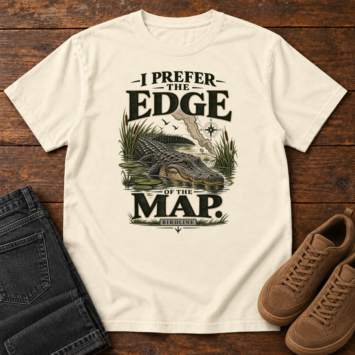 I Prefer the Edge of the Map Alligator T-Shirt in Ivory