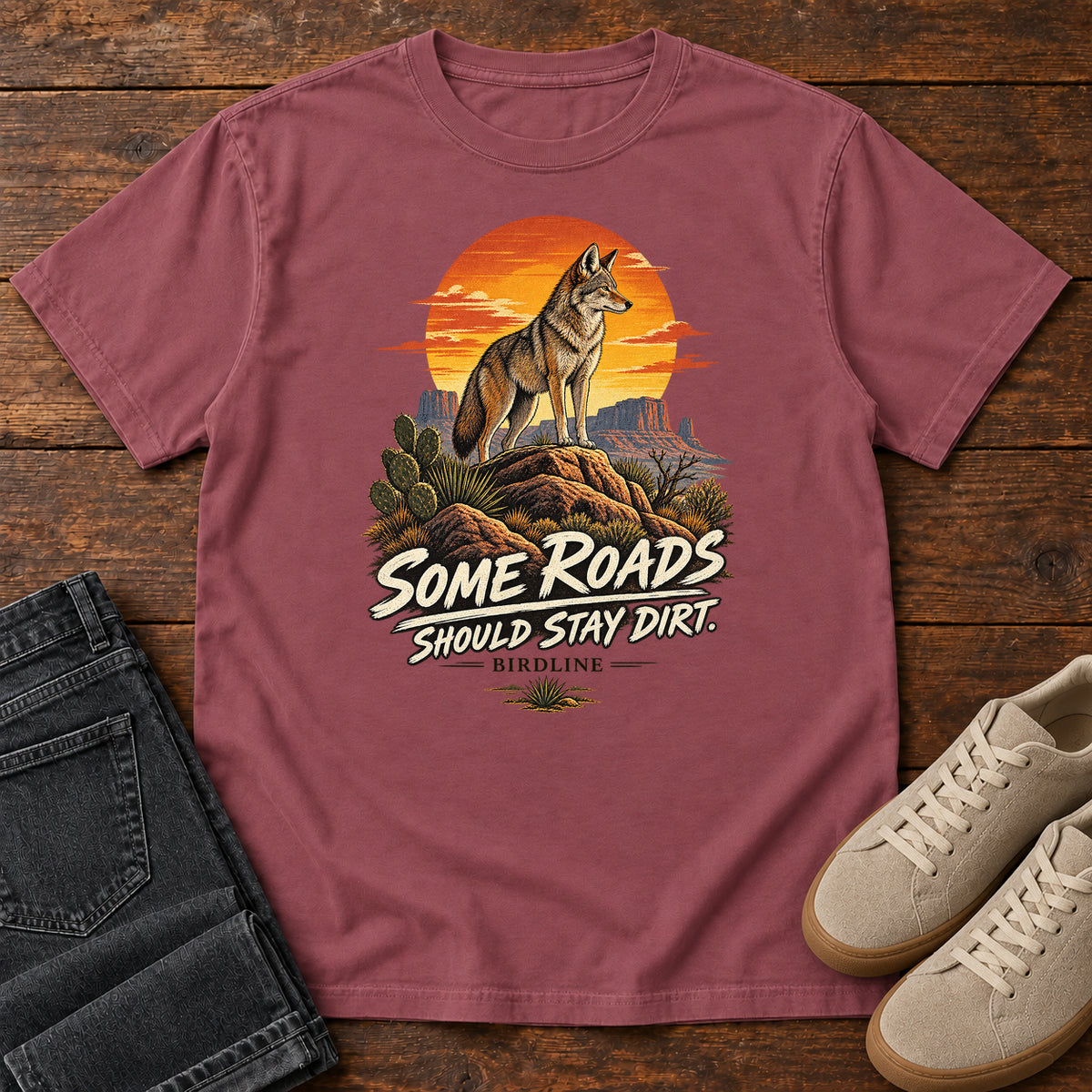 Some Roads Should Stay Dirt Coyote T-Shirt in Brick