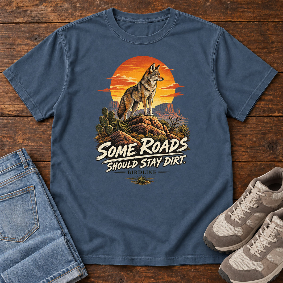 Some Roads Should Stay Dirt Coyote T-Shirt in Midnight