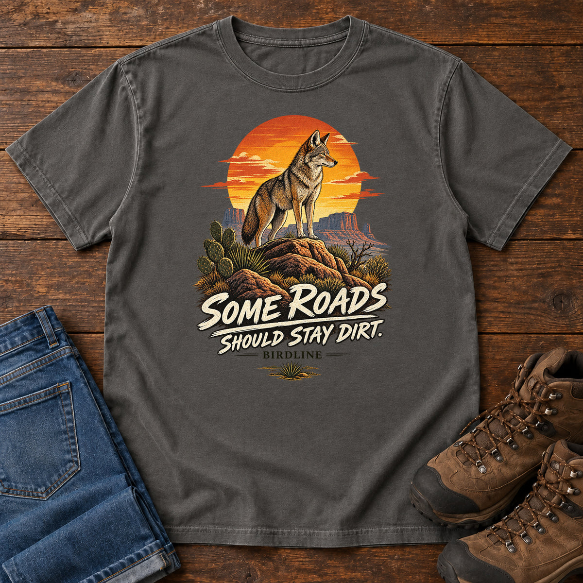 Some Roads Should Stay Dirt Coyote T-Shirt in Pepper
