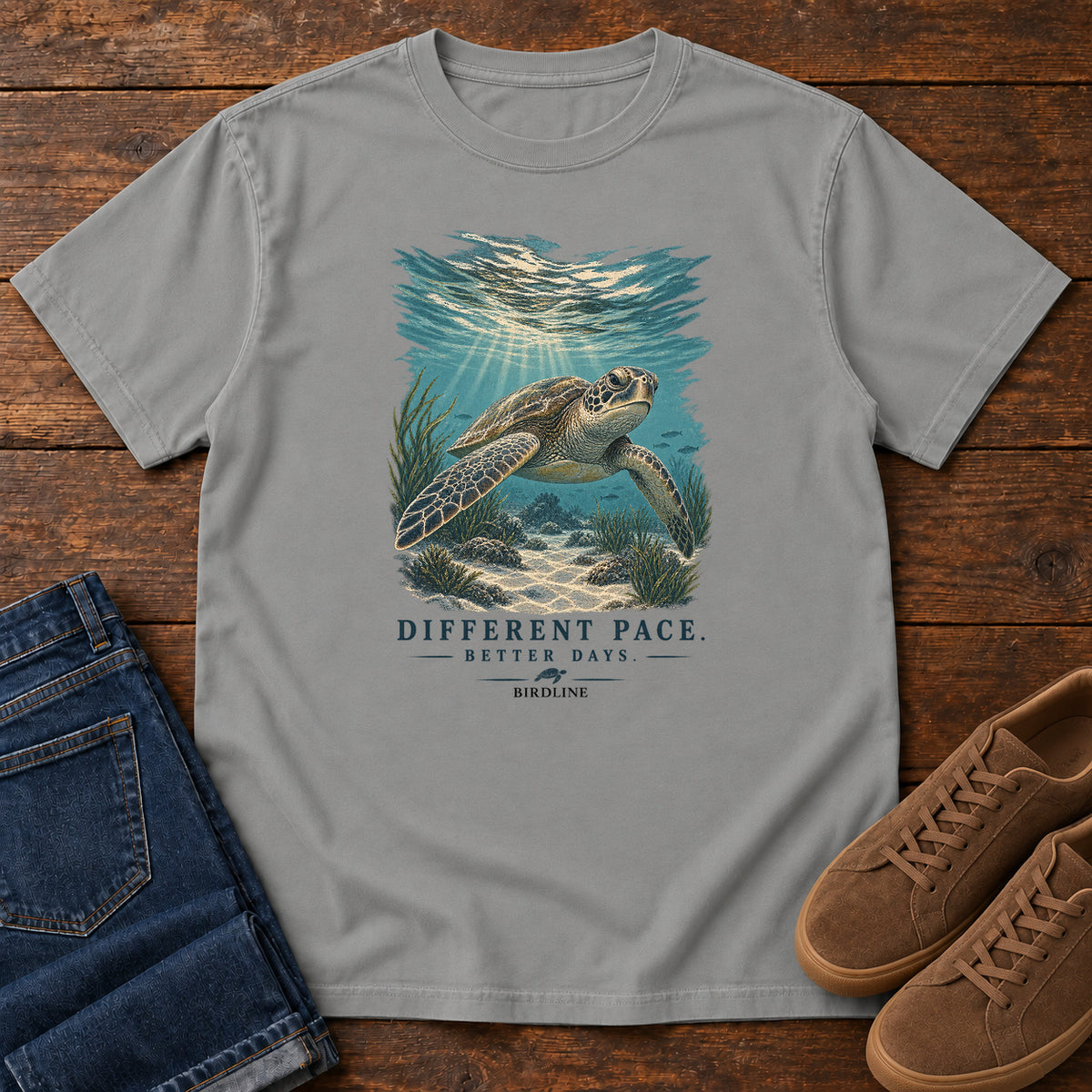 Different Pace Better Days Turtle T-Shirt in Grey