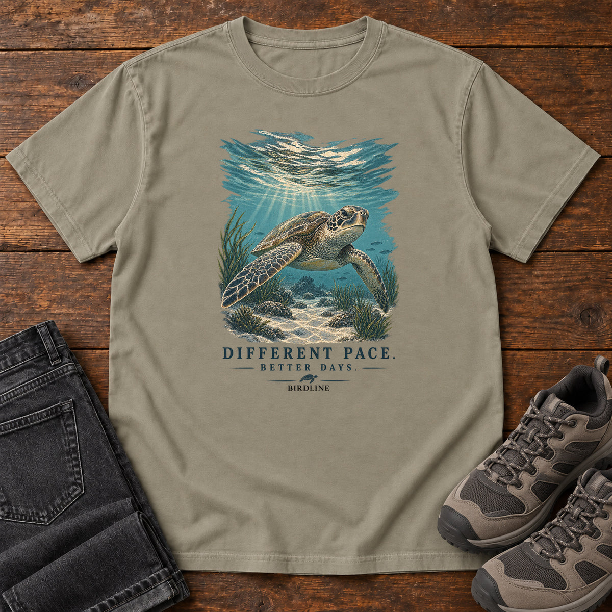 Different Pace Better Days Turtle T-Shirt in Sandstone