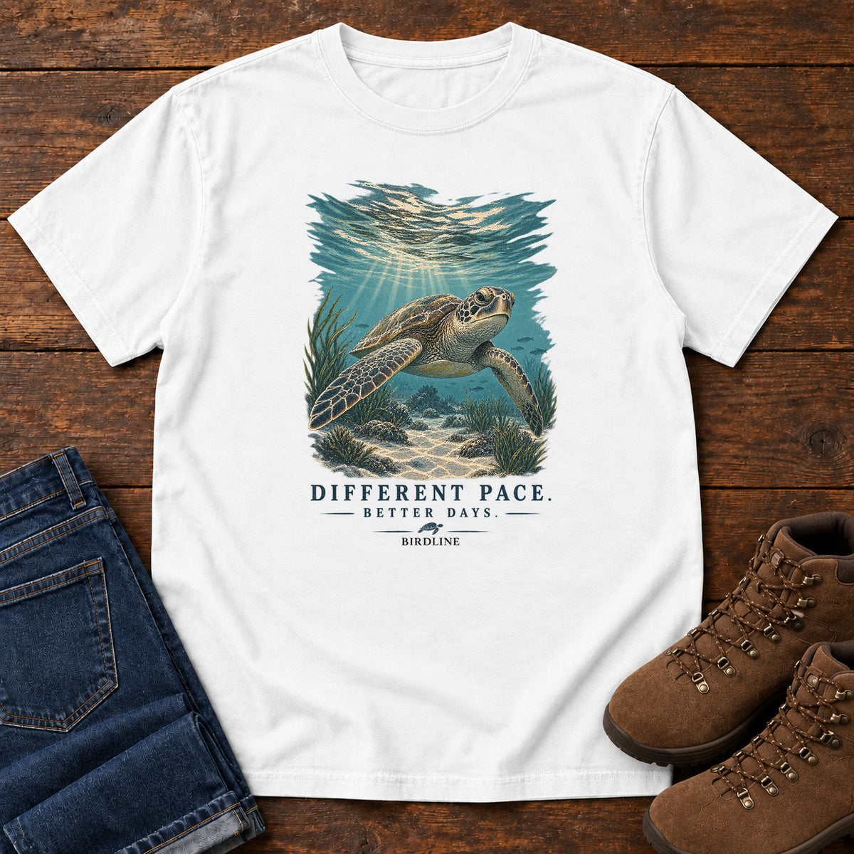 Different Pace Better Days Turtle T-Shirt in White