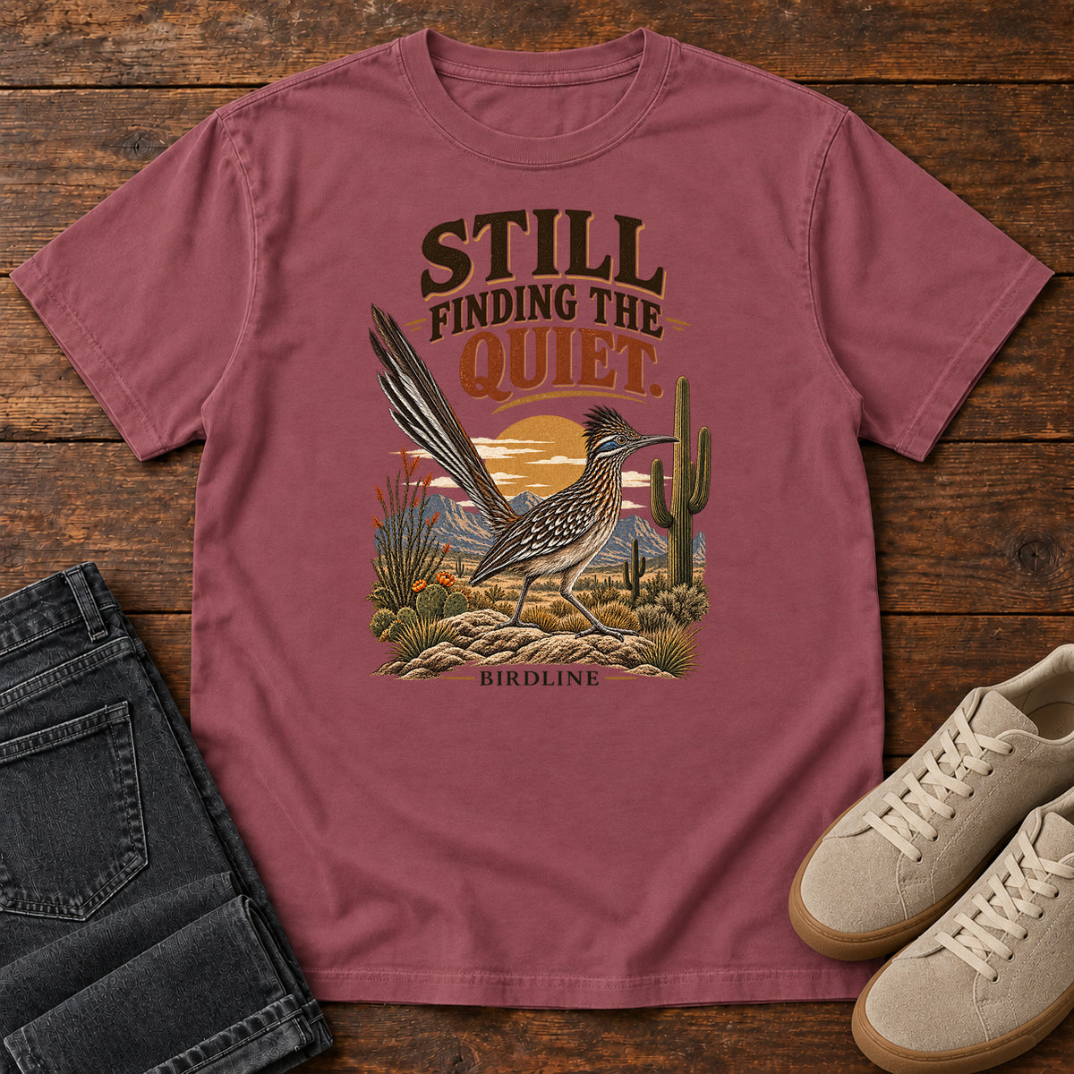 Still Finding the Quiet Roadrunner T-Shirt in Brick