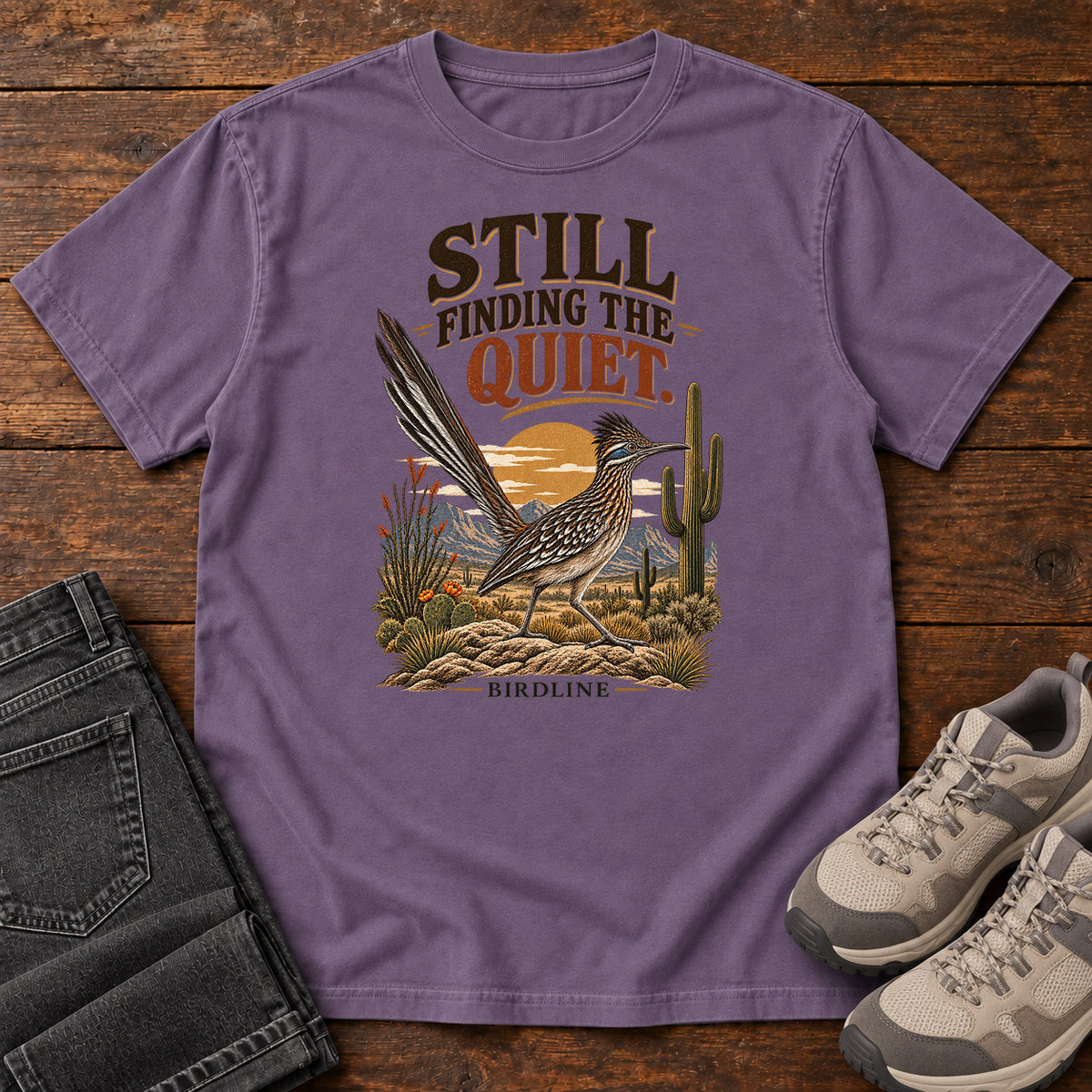 Still Finding the Quiet Roadrunner T-Shirt in Grape