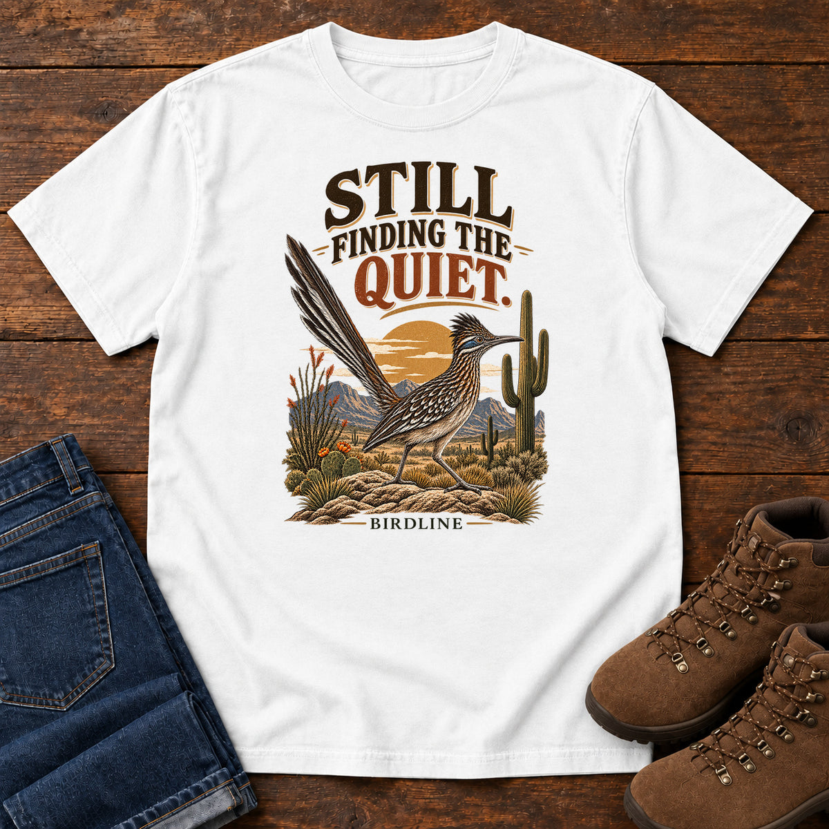Still Finding the Quiet Roadrunner T-Shirt in White