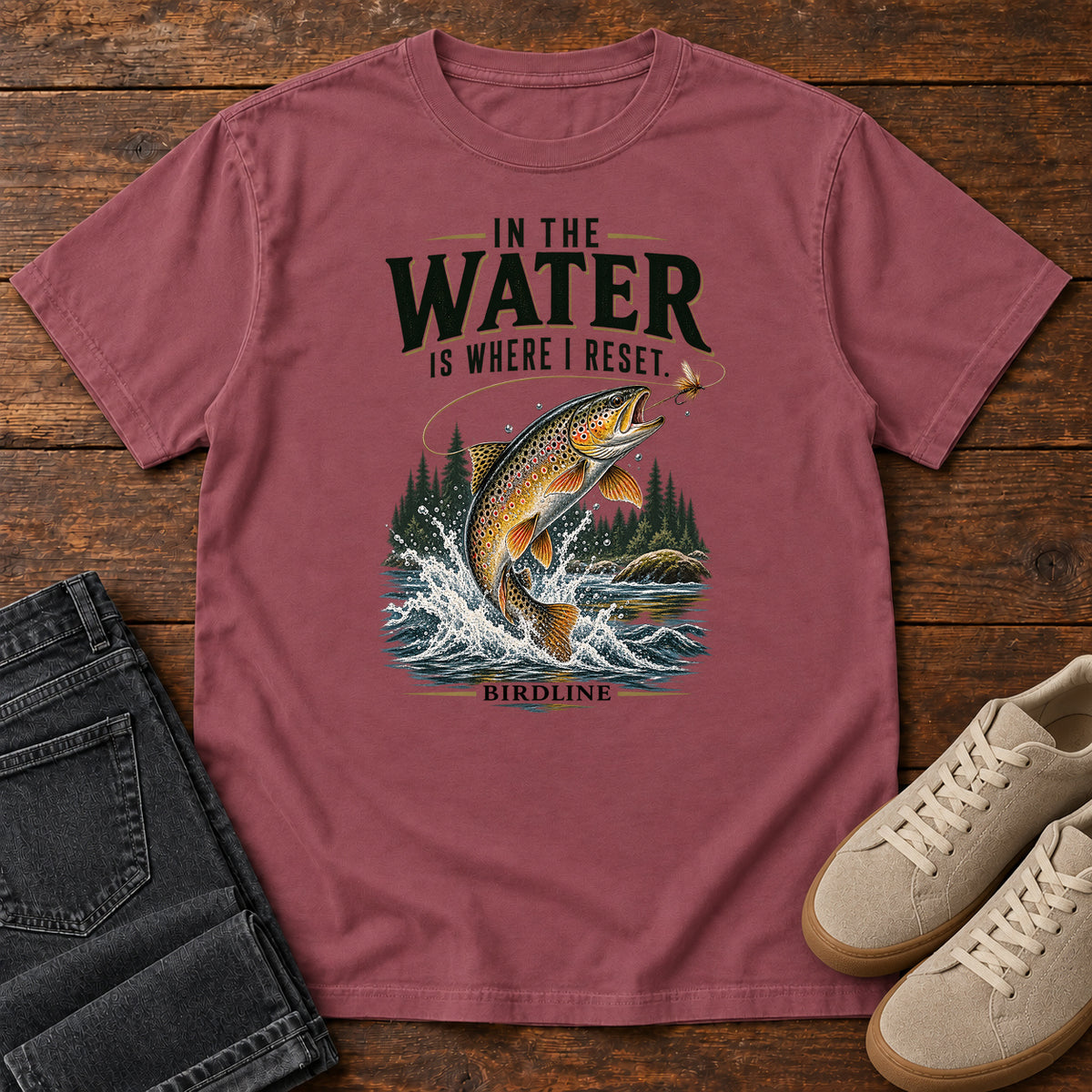 In the Water Is Where I Reset Trout T-Shirt in Brick