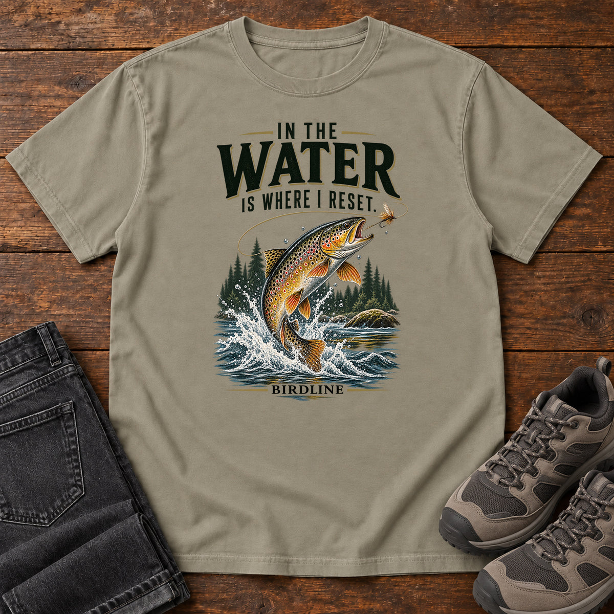 In the Water Is Where I Reset Trout T-Shirt in Sandstone