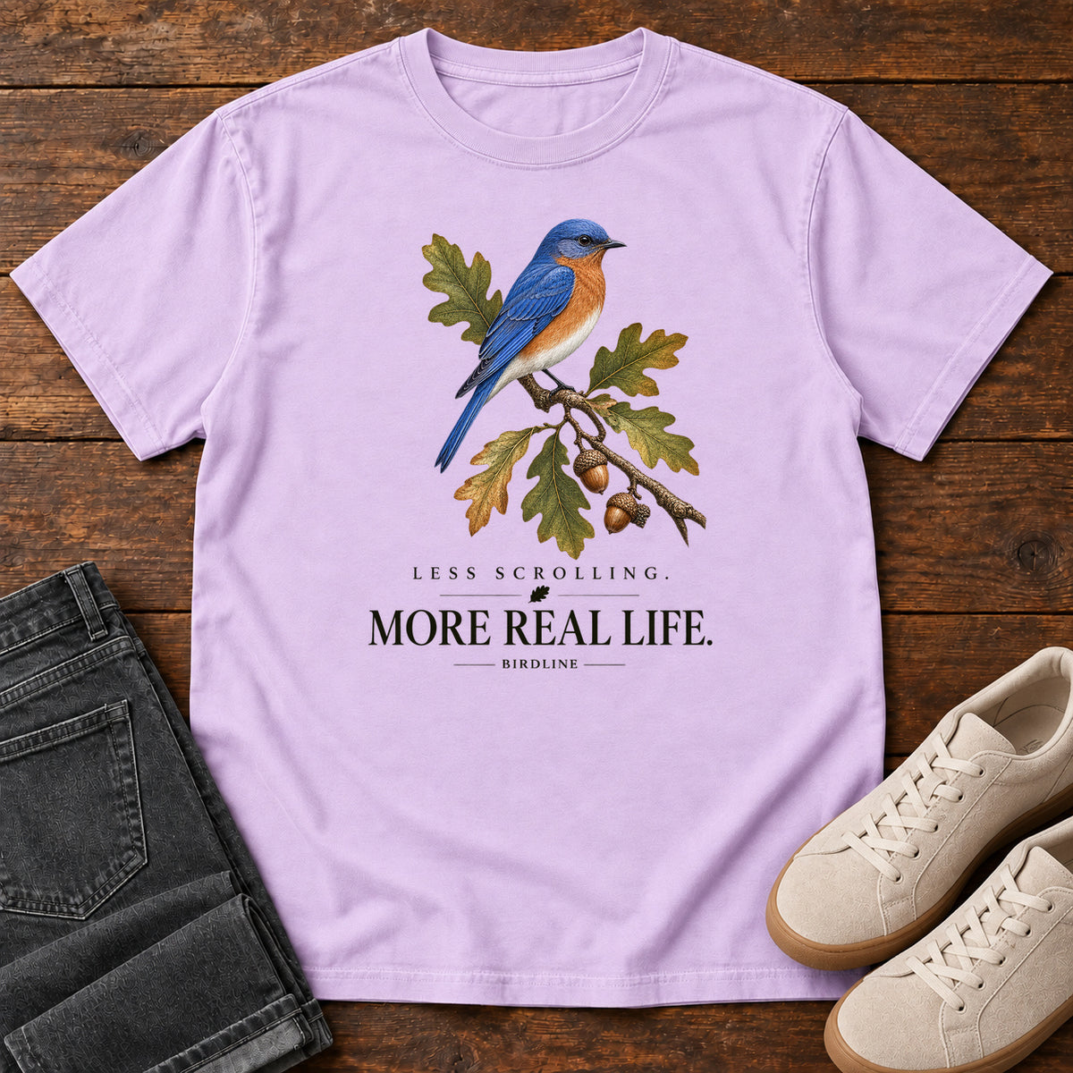 Less Scrolling More Real Life Bluebird T-Shirt in Orchid
