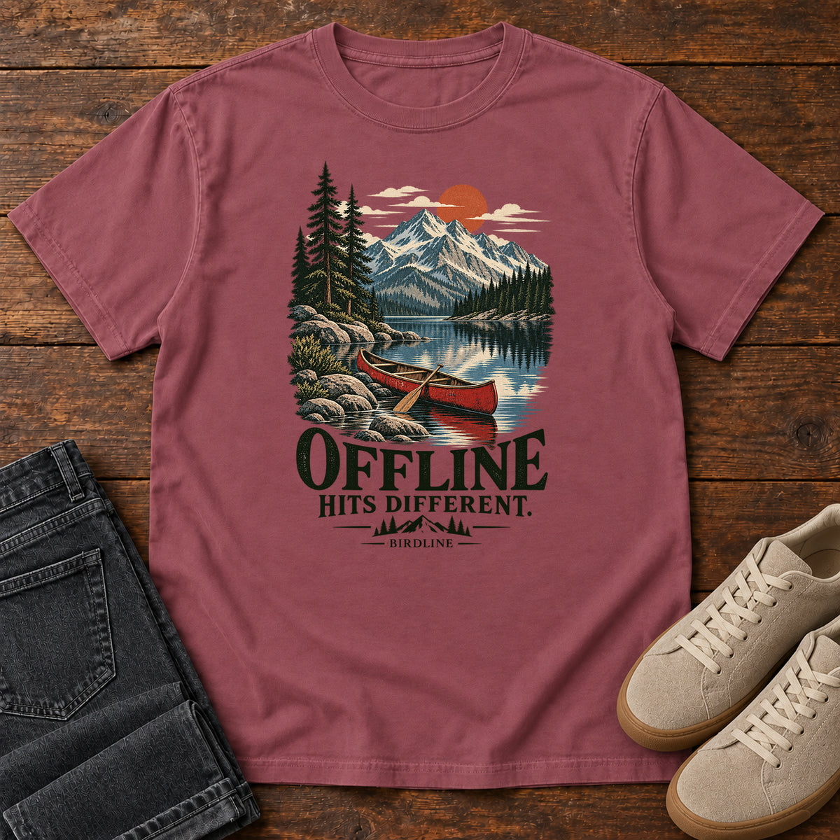 Offline Hits Different Canoe T-Shirt in Brick