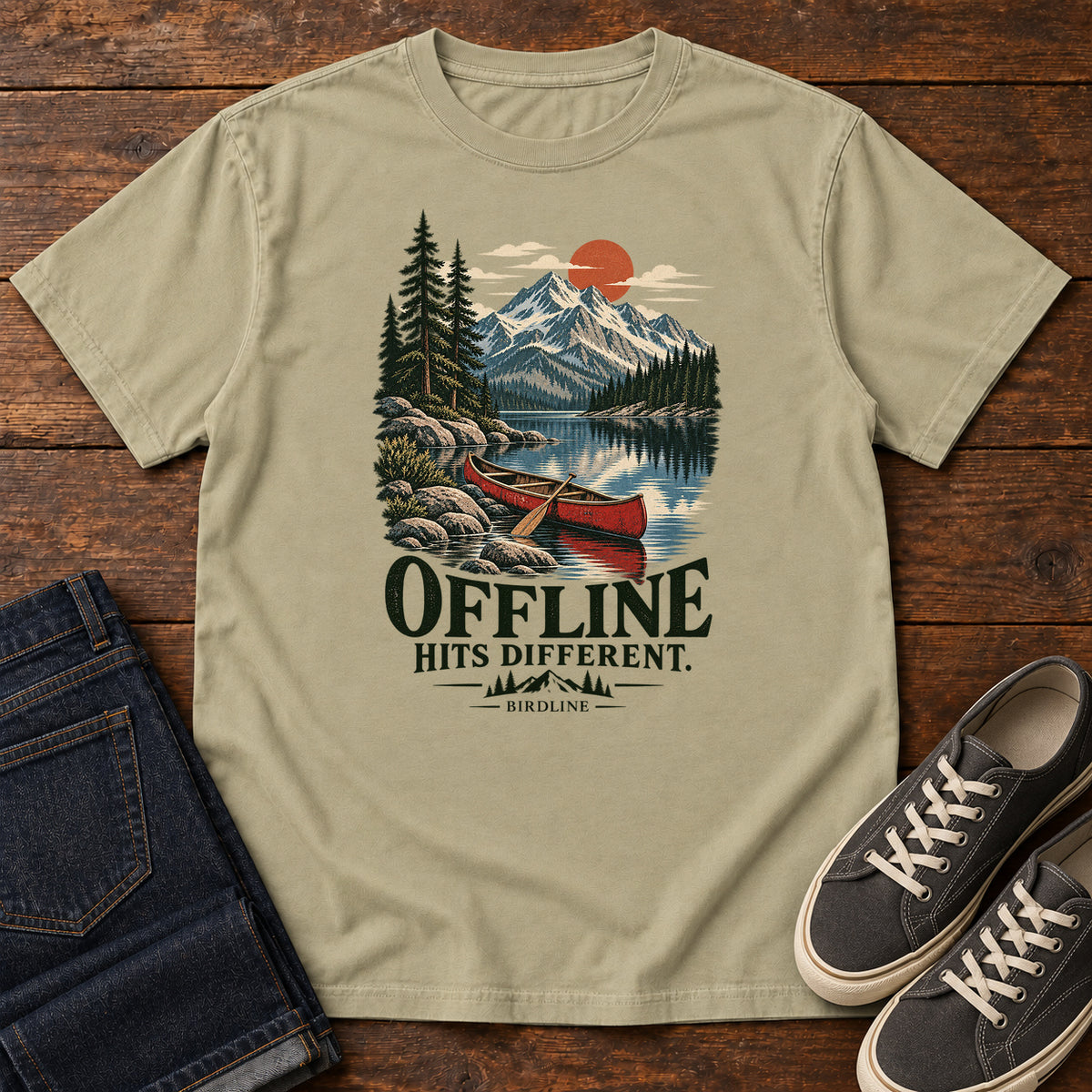 Offline Hits Different Canoe T-Shirt in Khaki