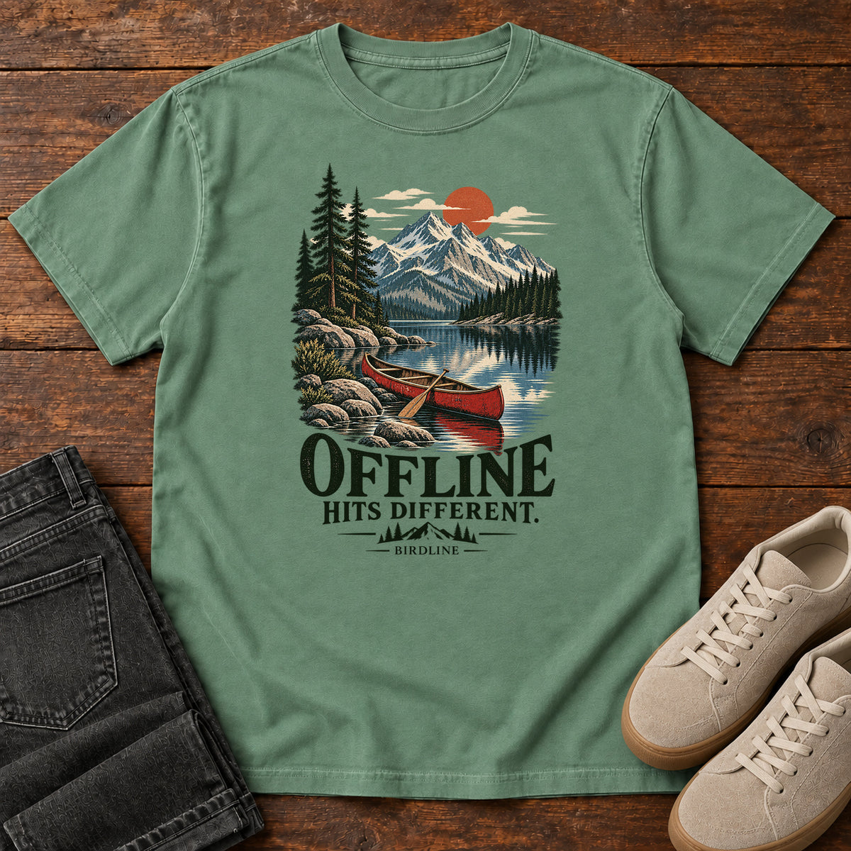 Offline Hits Different Canoe T-Shirt in Light Green