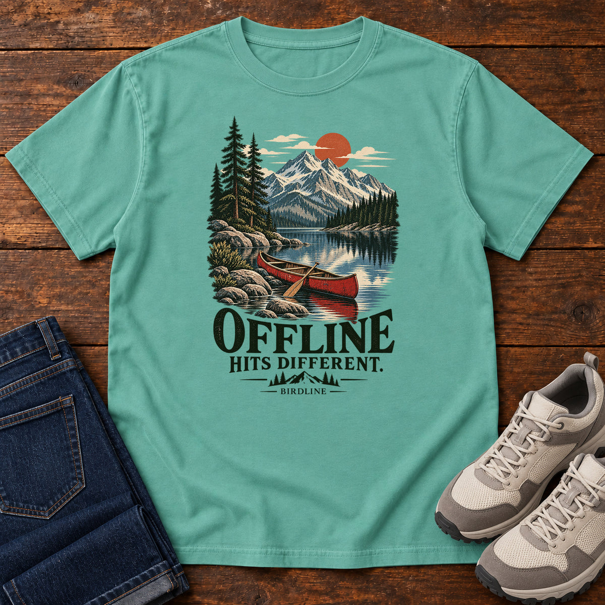 Offline Hits Different Canoe T-Shirt in Seafoam