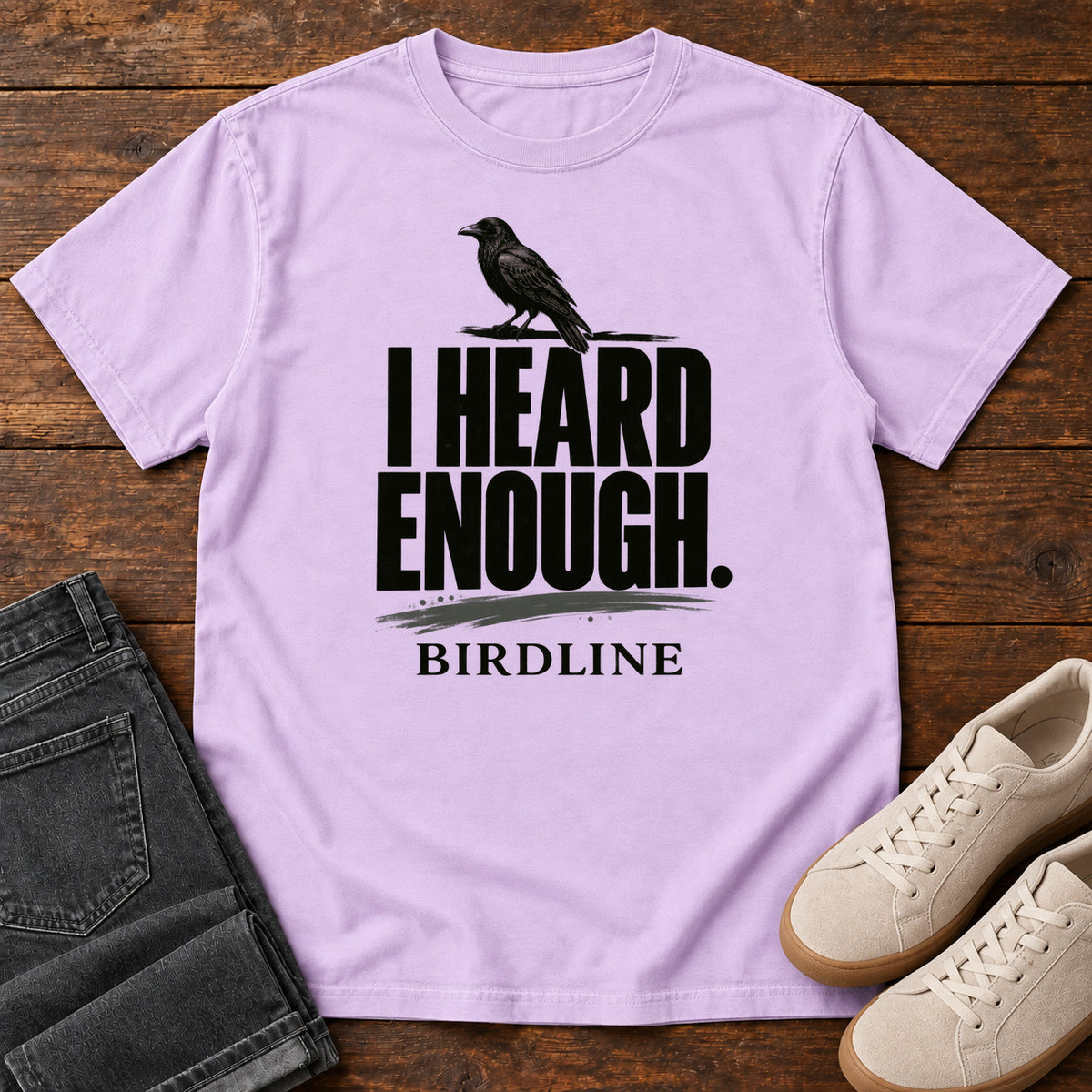 Heard Enough Raven T-Shirt – Perched in Orchid