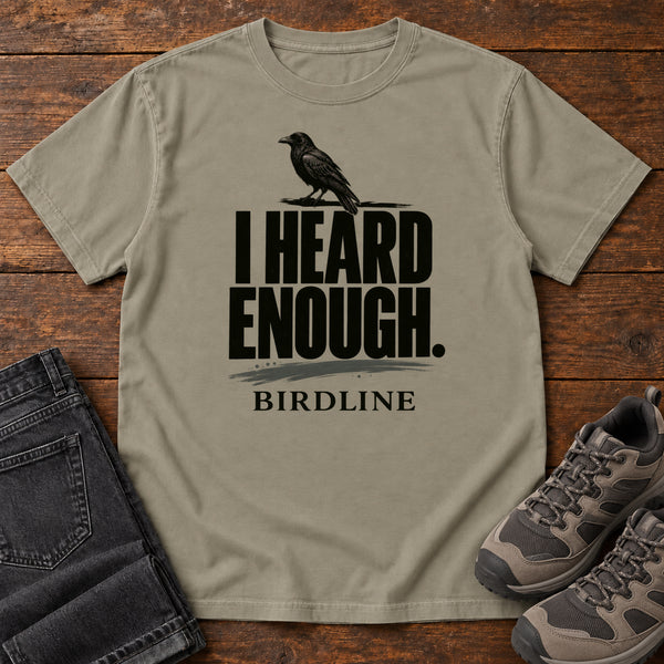 Heard Enough Raven T-Shirt – Perched in Sandstone, front view