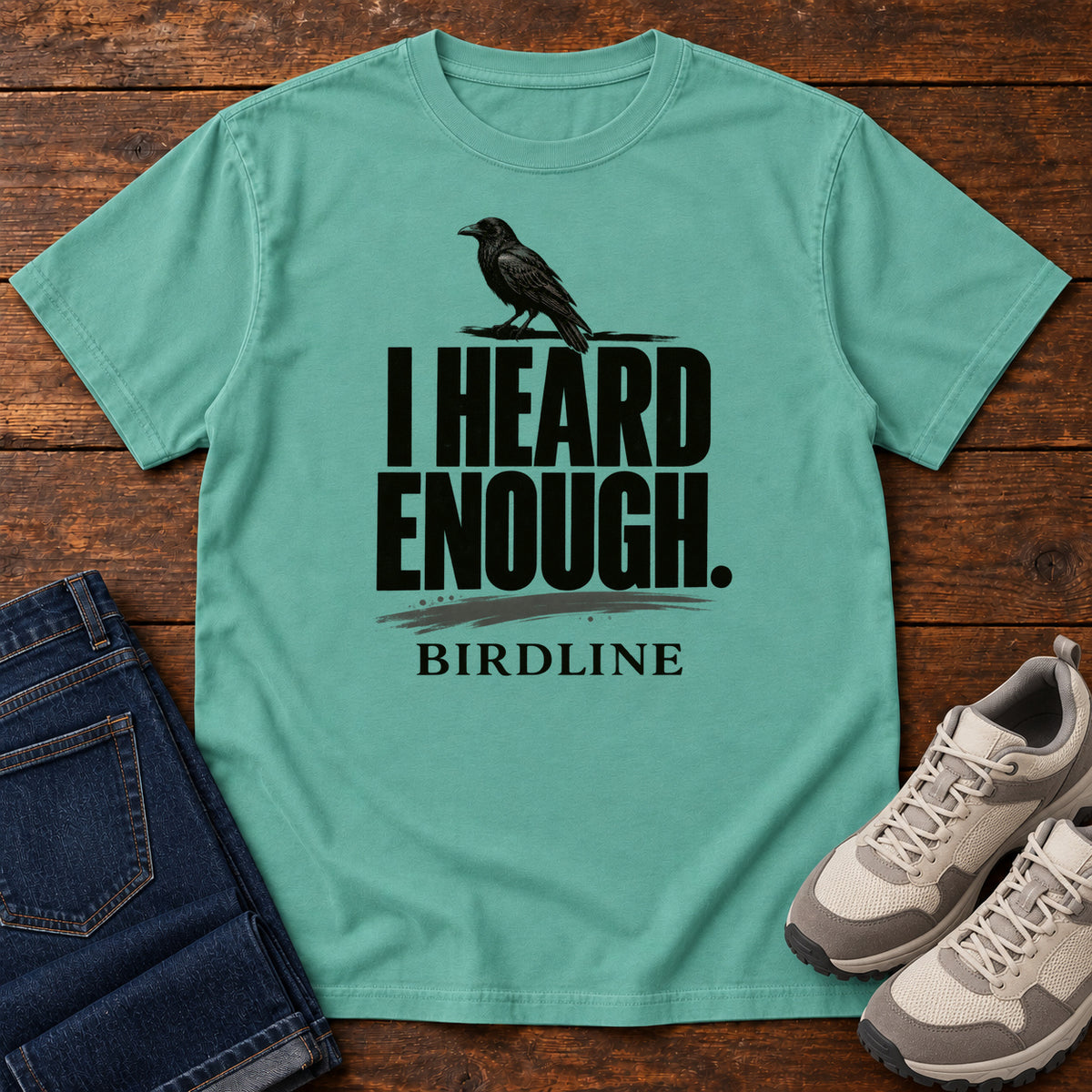 Heard Enough Raven T-Shirt – Perched in Seafoam