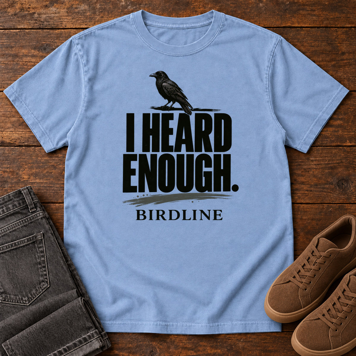 Heard Enough Raven T-Shirt – Perched in Washed Denim