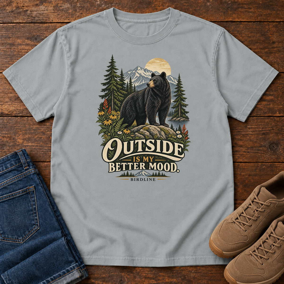 Outside Is My Better Mood Bear T-Shirt – Summit in Granite