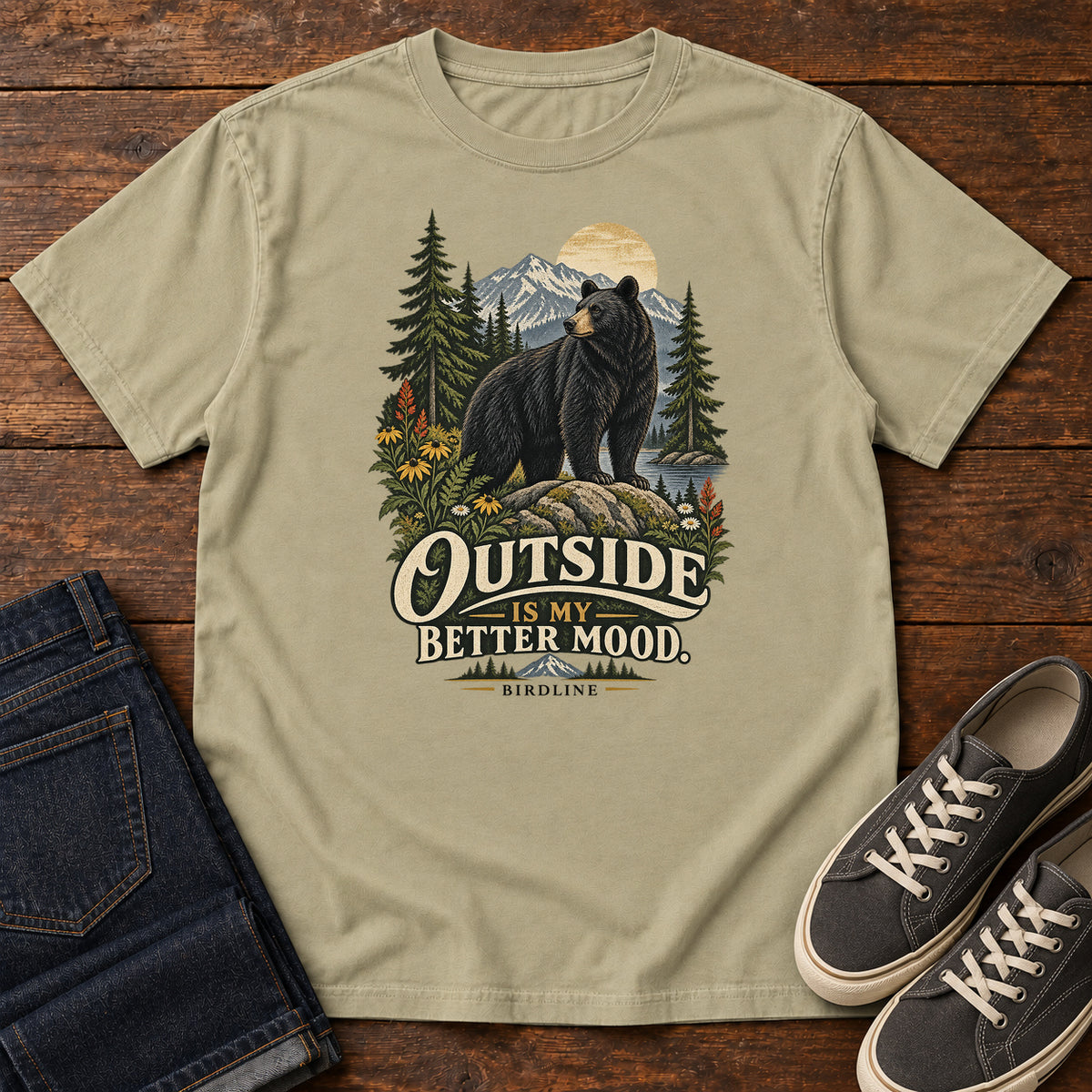 Outside Is My Better Mood Bear T-Shirt – Summit in Khaki