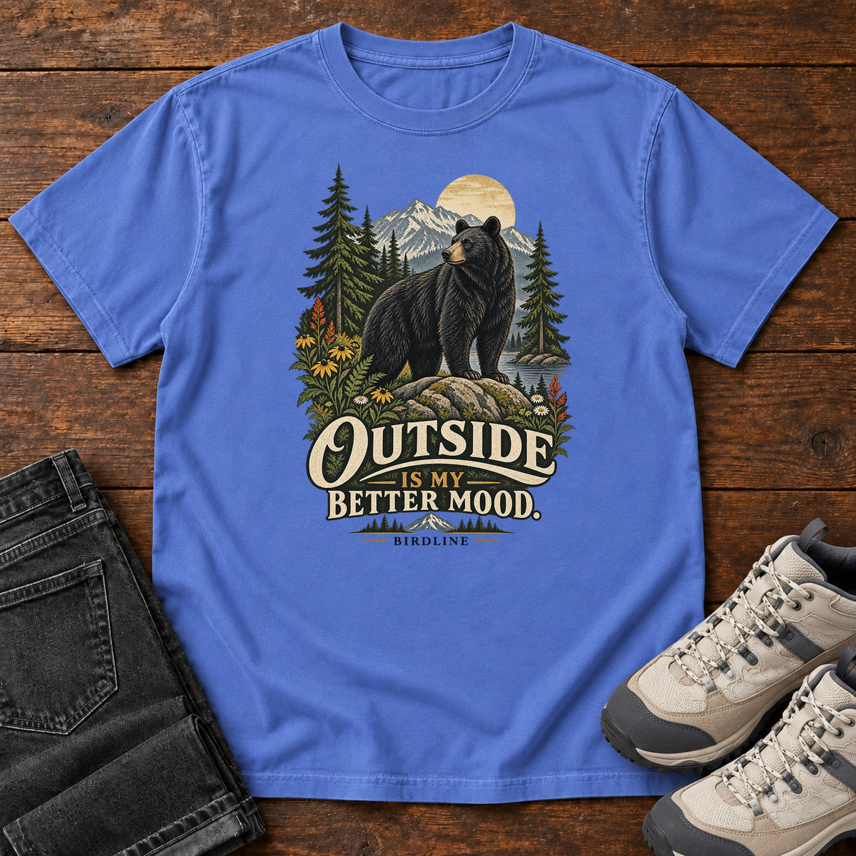 Outside Is My Better Mood Bear T-Shirt – Summit in Mystic Blue