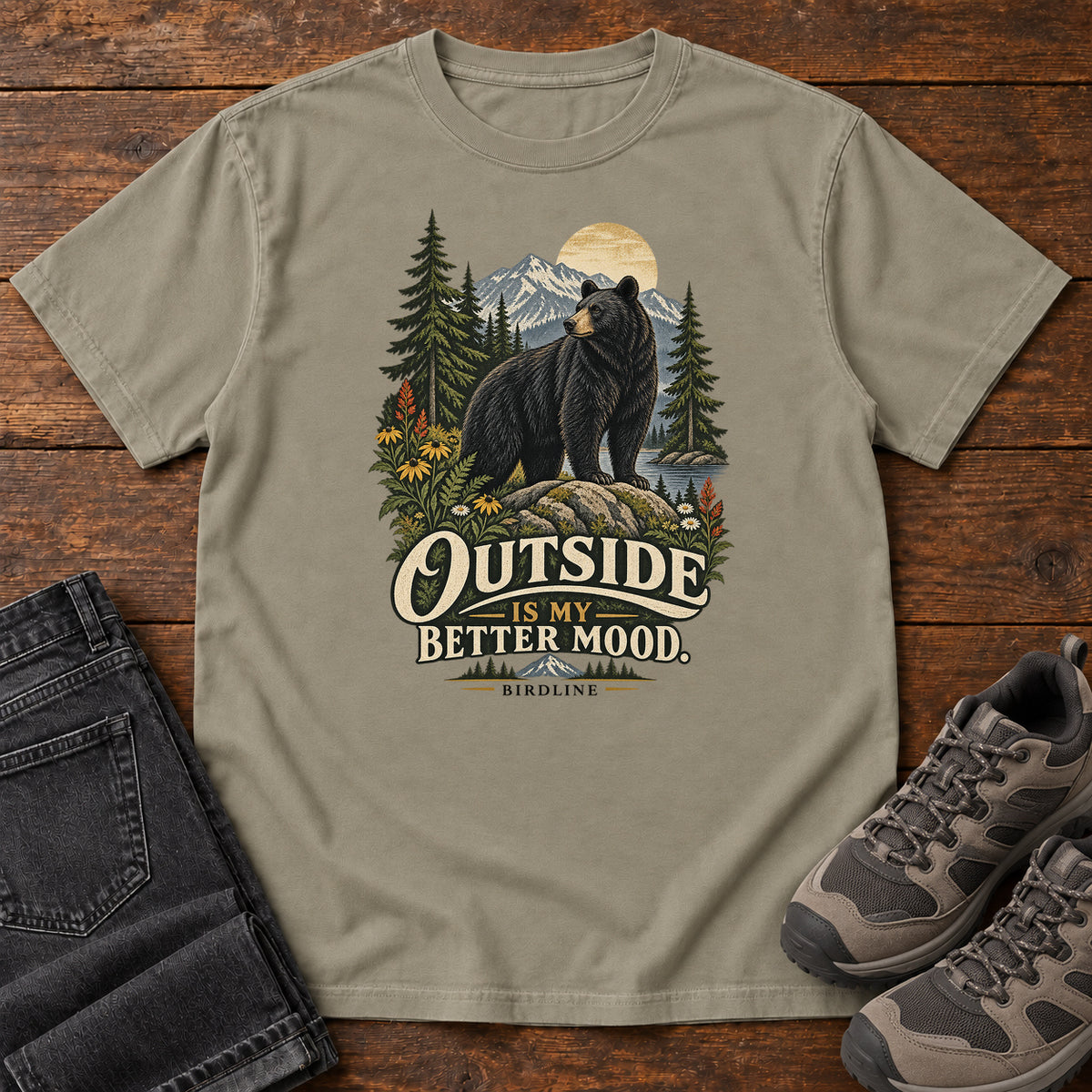 Outside Is My Better Mood Bear T-Shirt – Summit in Sandstone