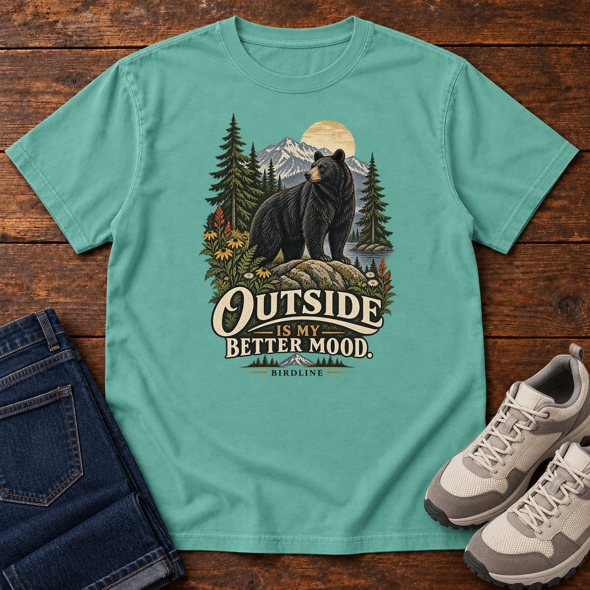 Outside Is My Better Mood Bear T-Shirt – Summit in Seafoam