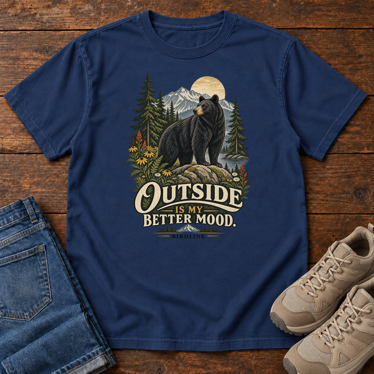 Outside Is My Better Mood Bear T-Shirt – Summit in True Navy