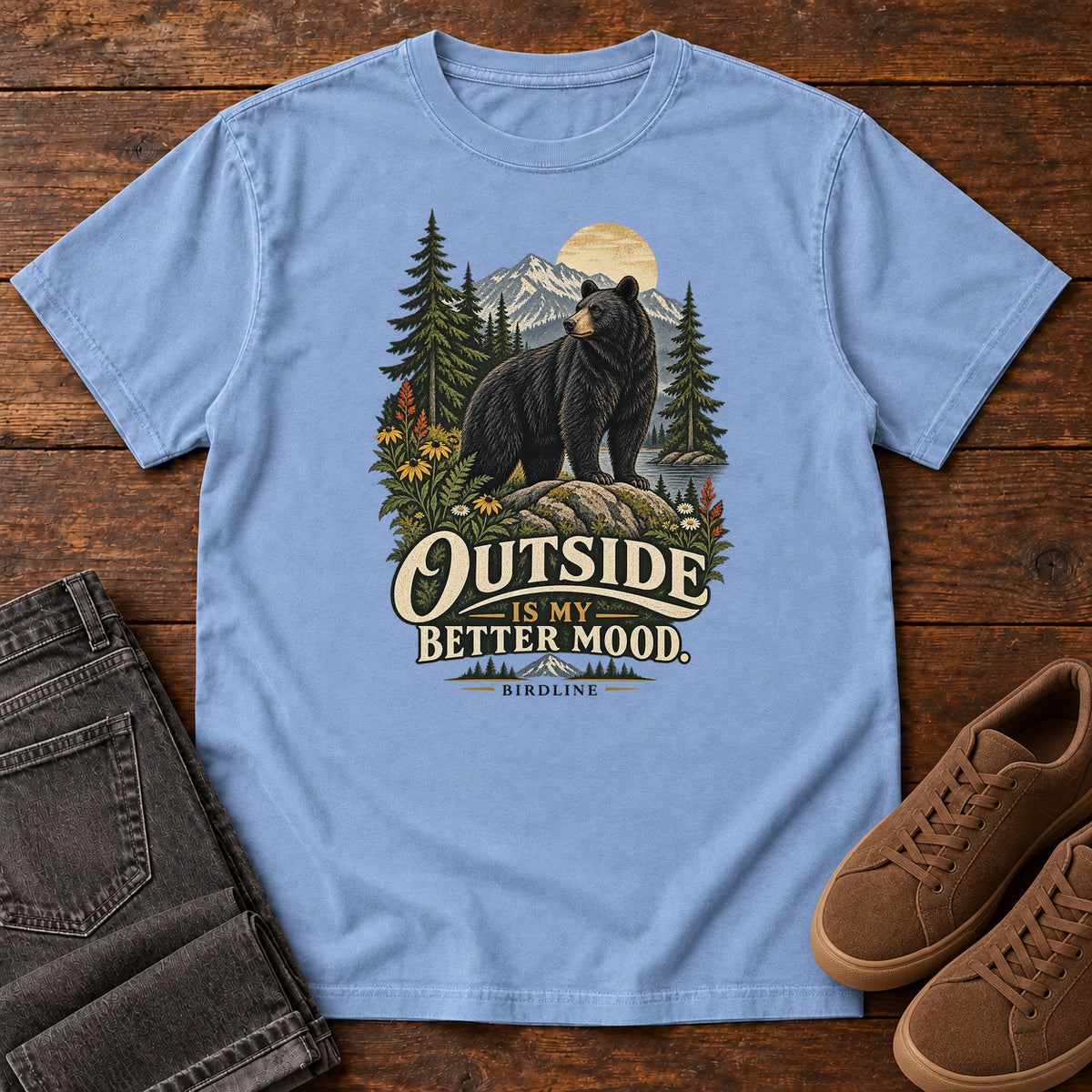 Outside Is My Better Mood Bear T-Shirt – Summit in Washed Denim