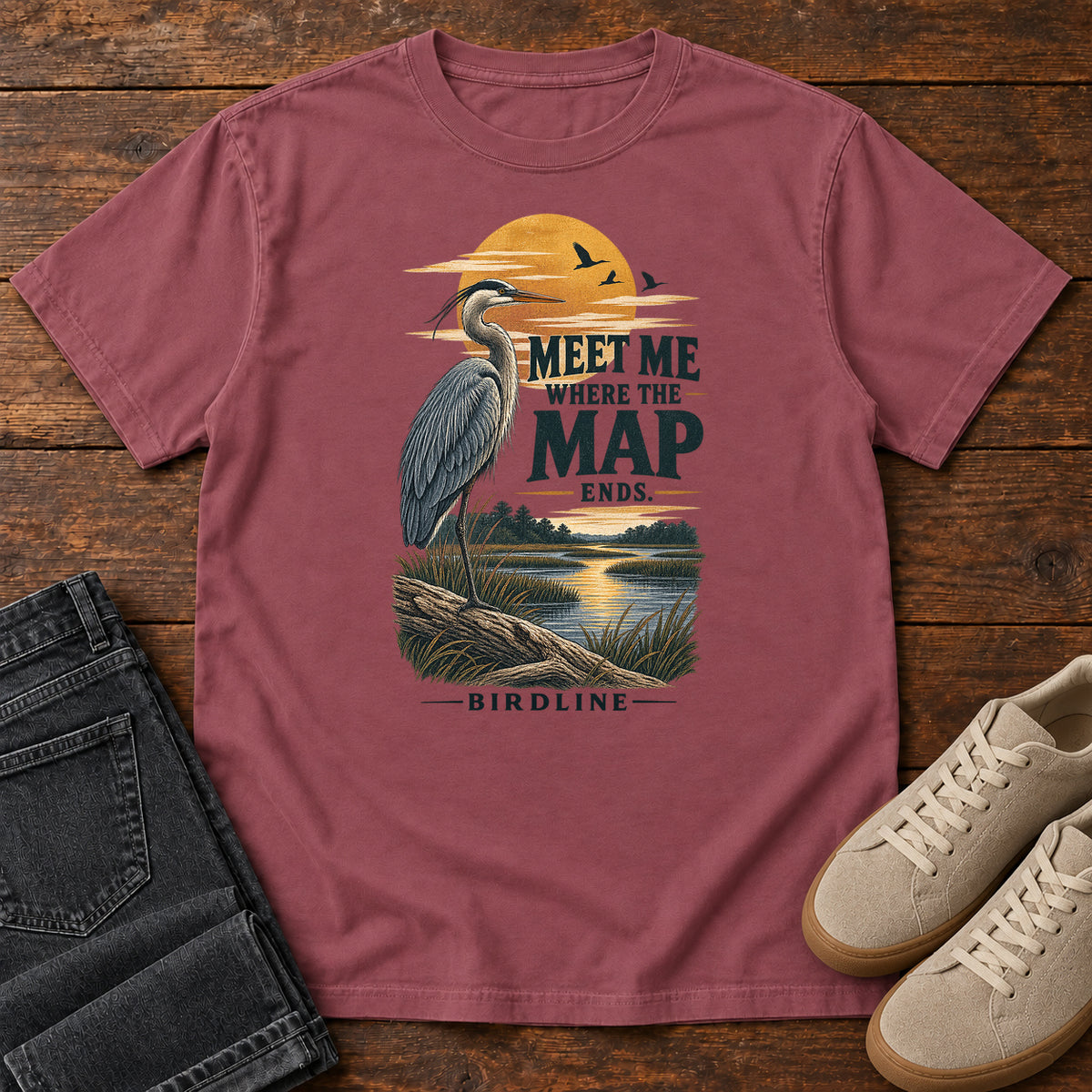 Meet Me Where the Map Ends Heron T-Shirt in Brick