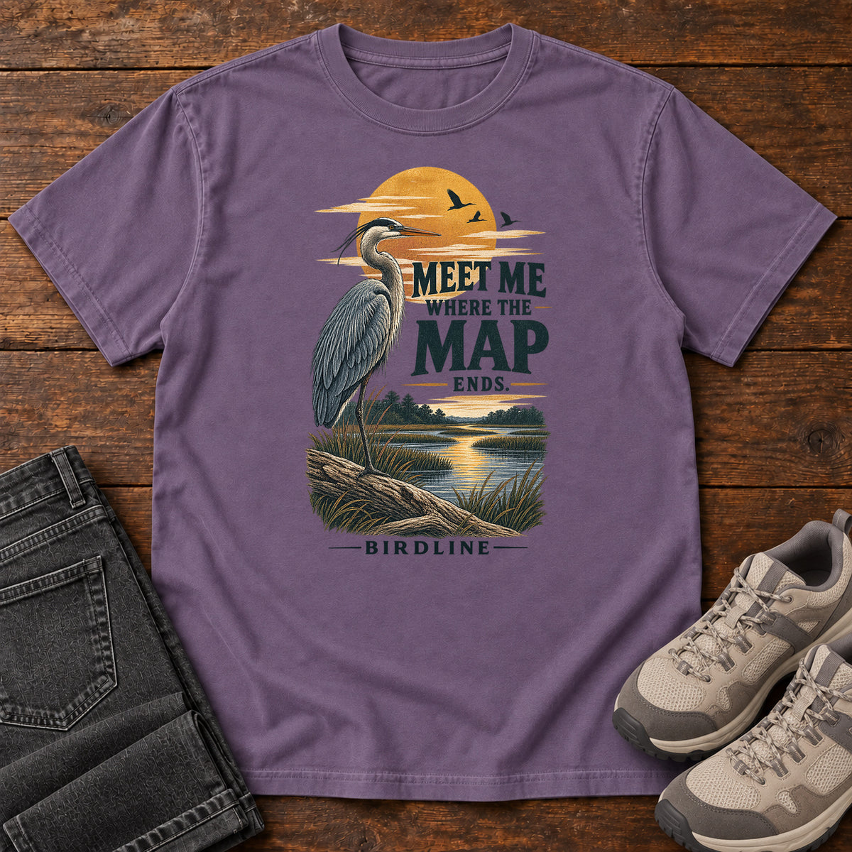 Meet Me Where the Map Ends Heron T-Shirt in Grape