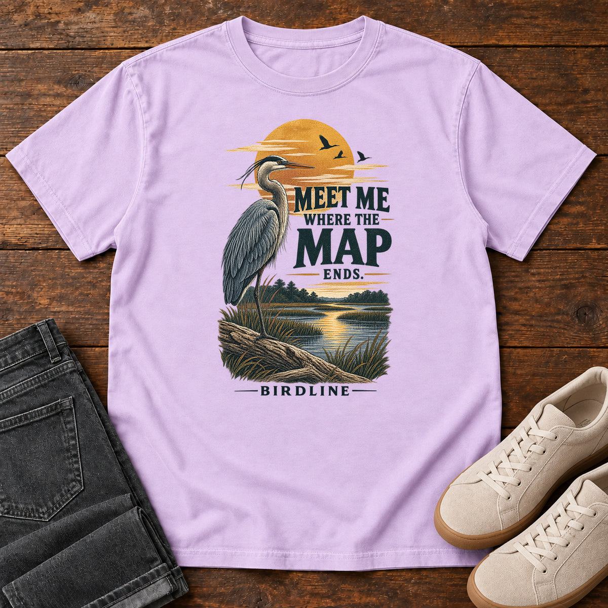 Meet Me Where the Map Ends Heron T-Shirt in Orchid