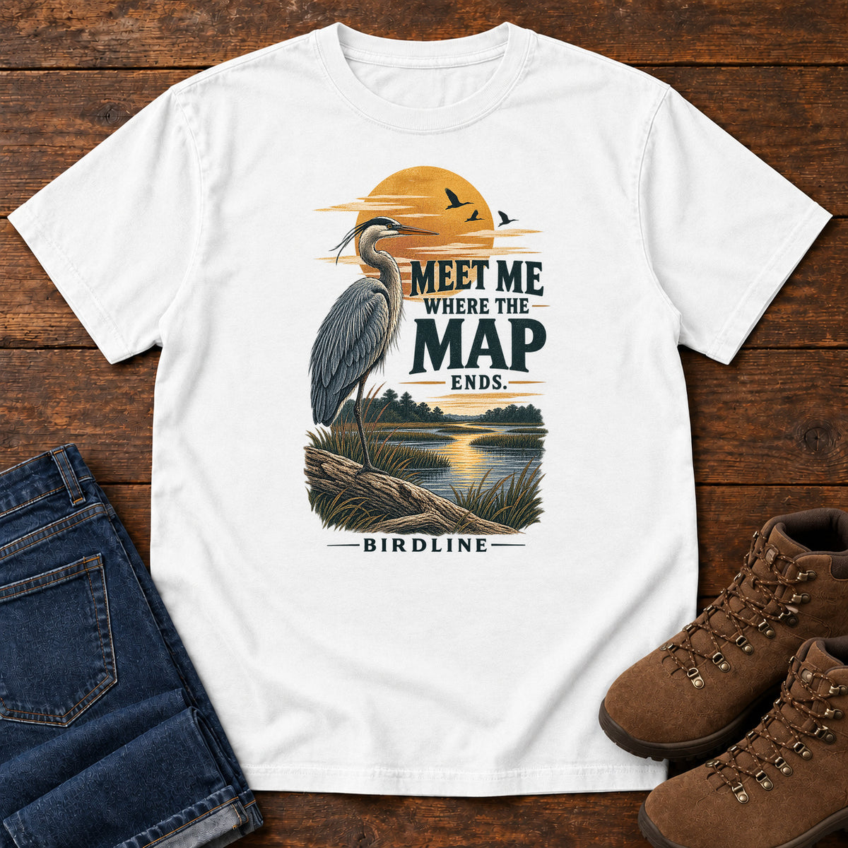 Meet Me Where the Map Ends Heron T-Shirt in White