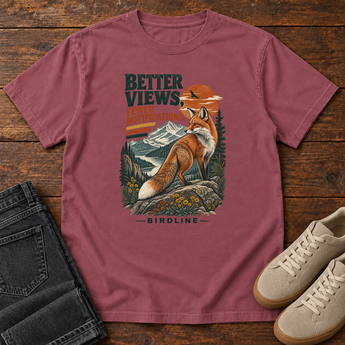 Better Views Fewer Notifications Fox T-Shirt in Brick