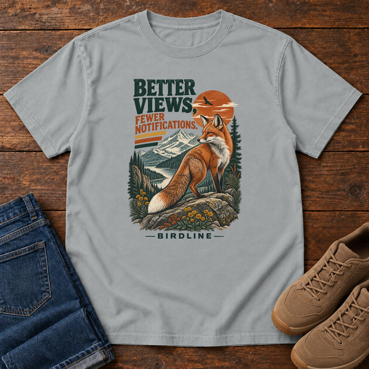Better Views Fewer Notifications Fox T-Shirt in Granite