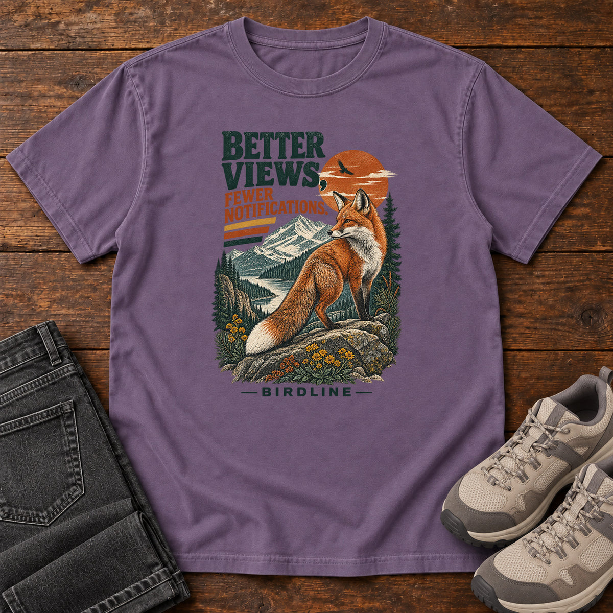 Better Views Fewer Notifications Fox T-Shirt in Grape