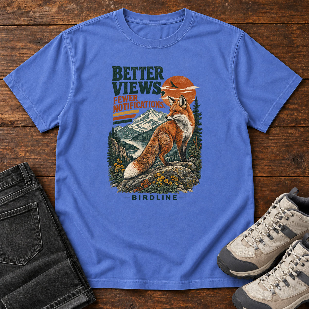 Better Views Fewer Notifications Fox T-Shirt in Mystic Blue