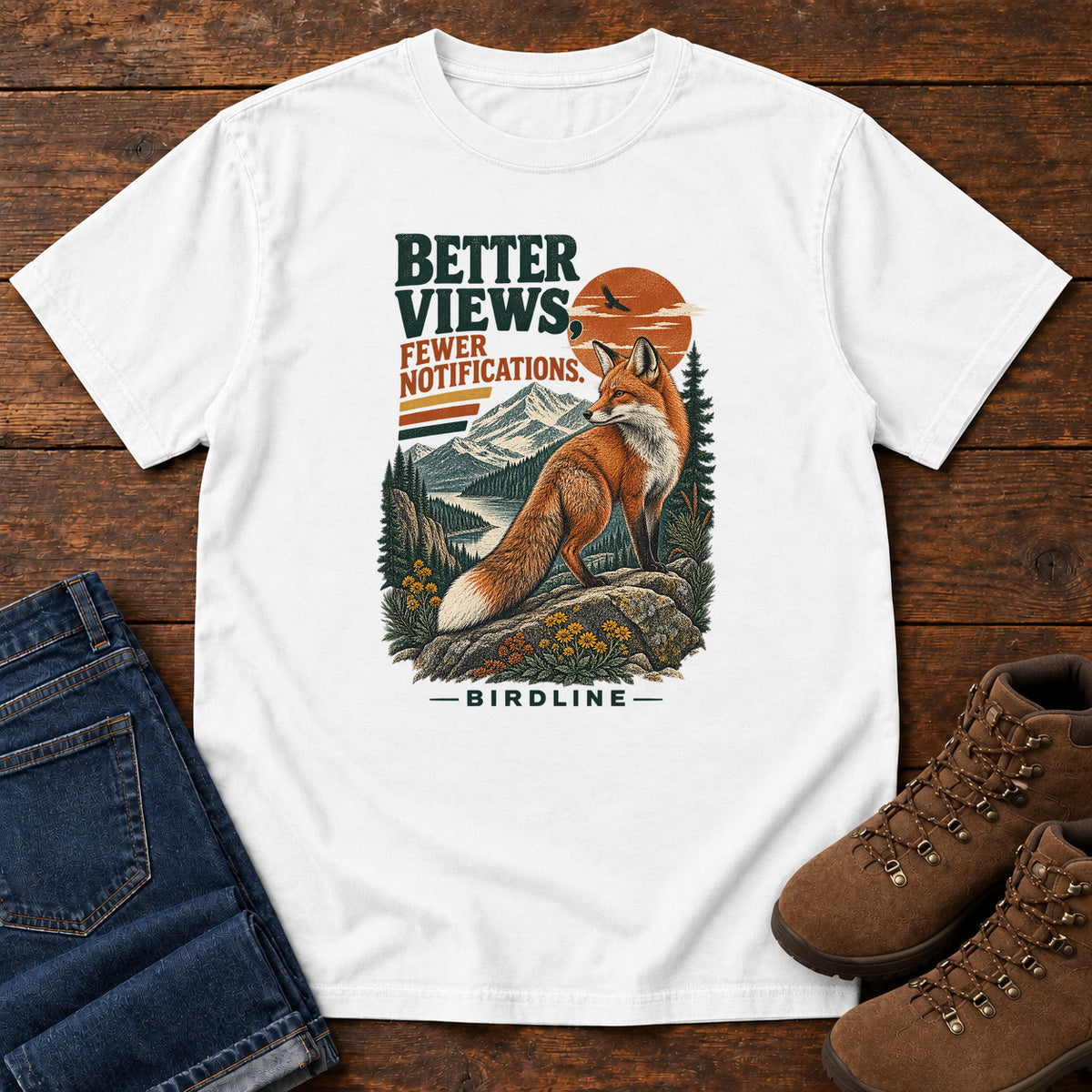Better Views Fewer Notifications Fox T-Shirt in White