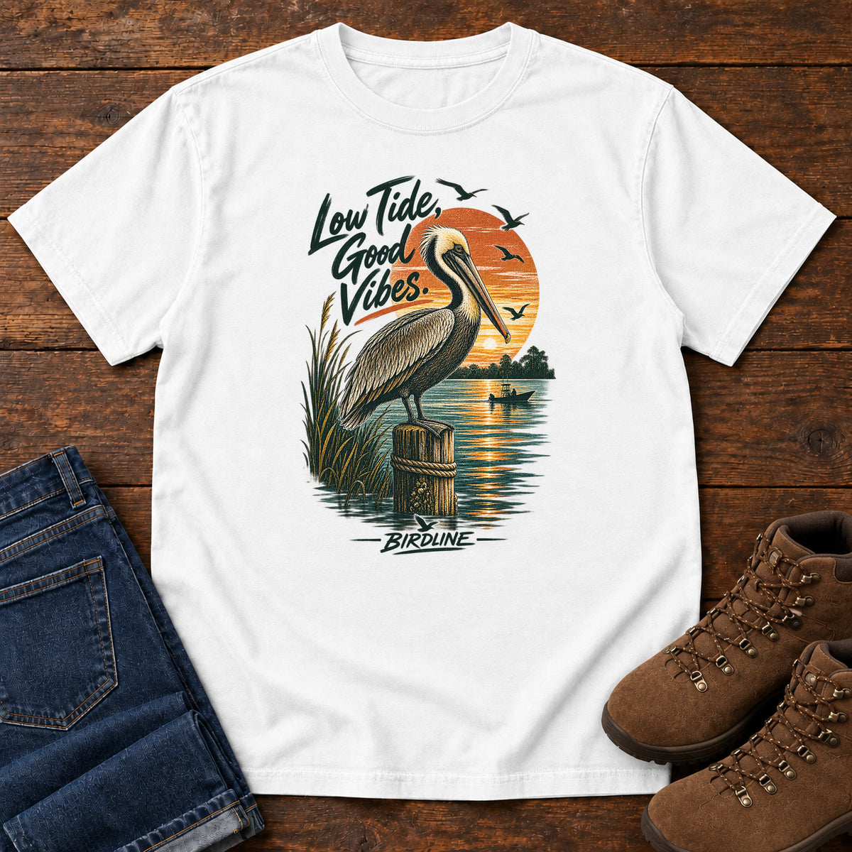 Low Tide Good Vibes Pelican T-Shirt in White