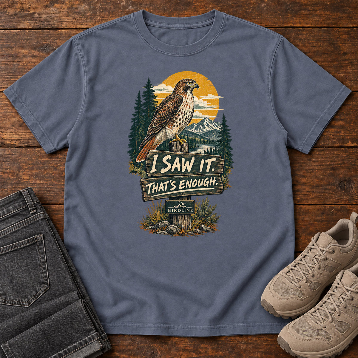 I Saw It That's Enough Hawk T-Shirt in Denim