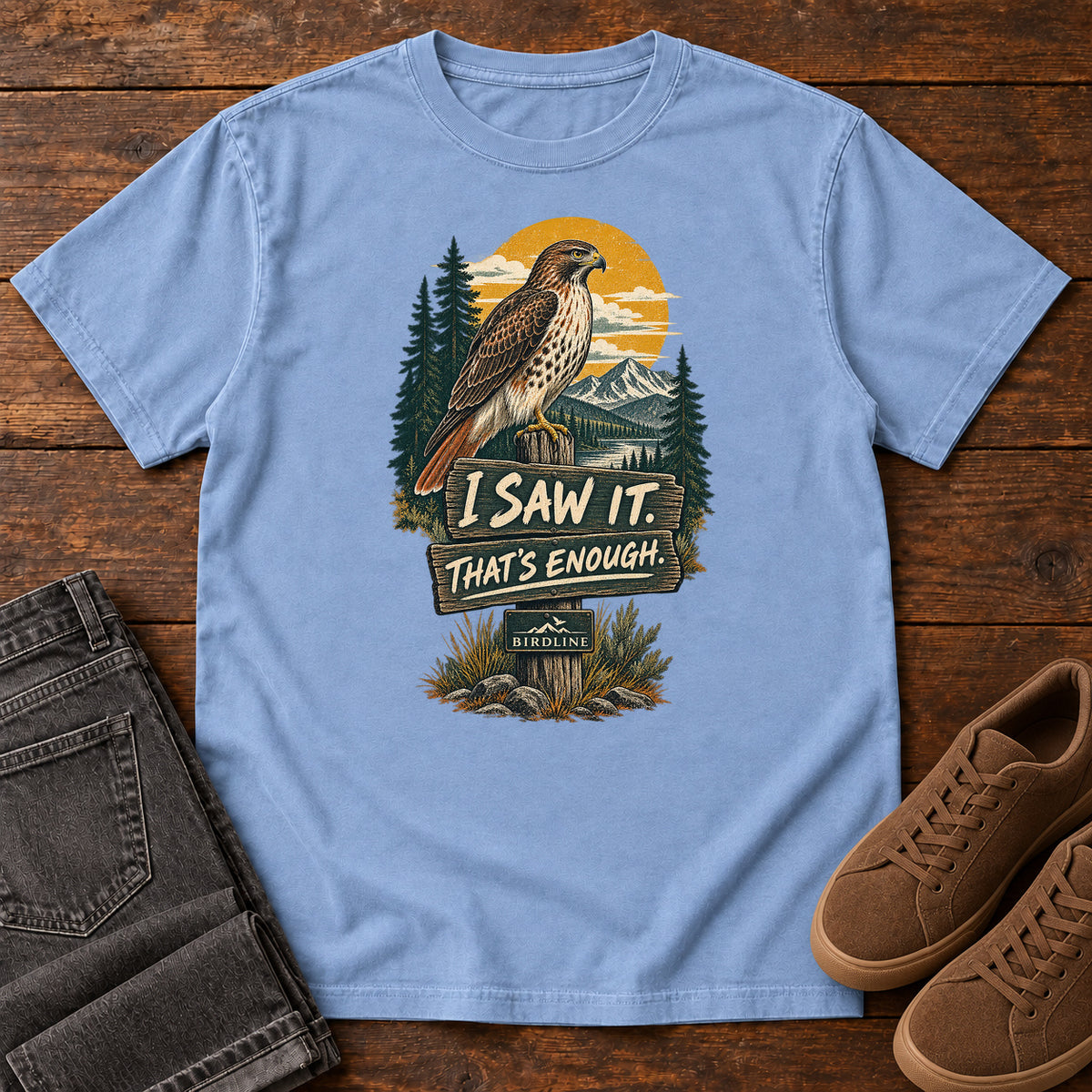 I Saw It That's Enough Hawk T-Shirt in Washed Denim