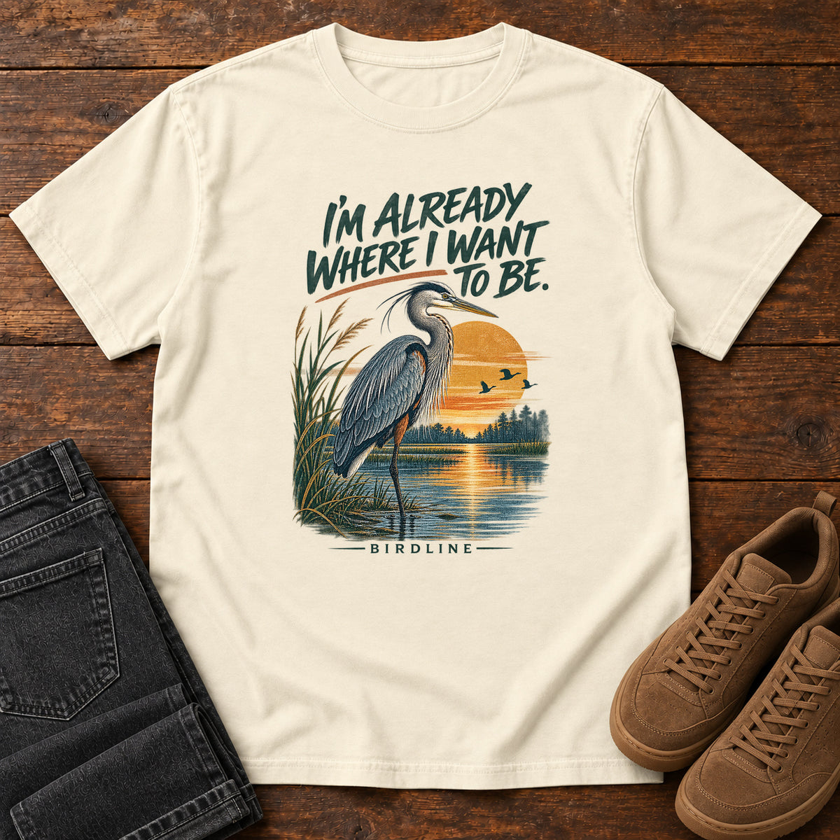 I'm Already Where I Want to Be Heron T-Shirt in Ivory