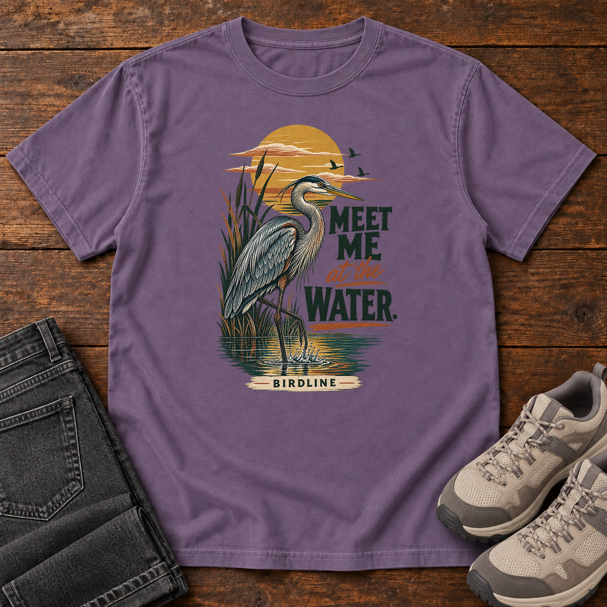 Meet Me at the Water Heron T-Shirt in Grape