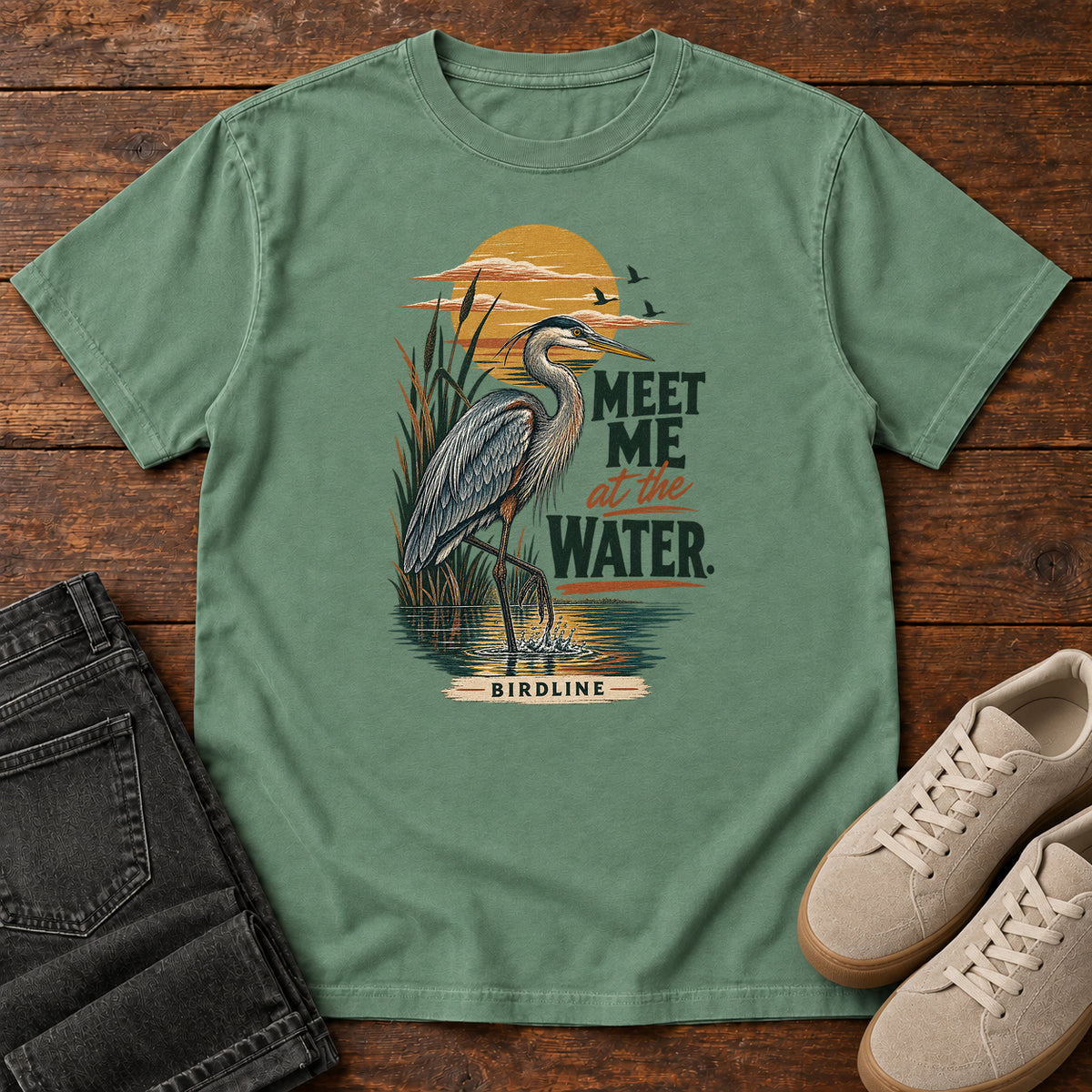 Meet Me at the Water Heron T-Shirt in Light Green