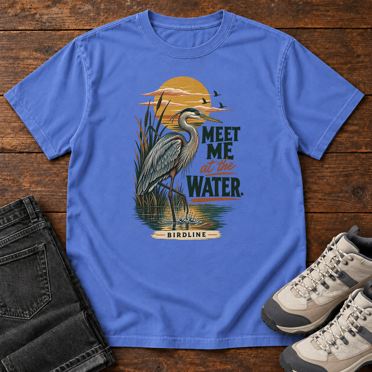 Meet Me at the Water Heron T-Shirt in Mystic Blue