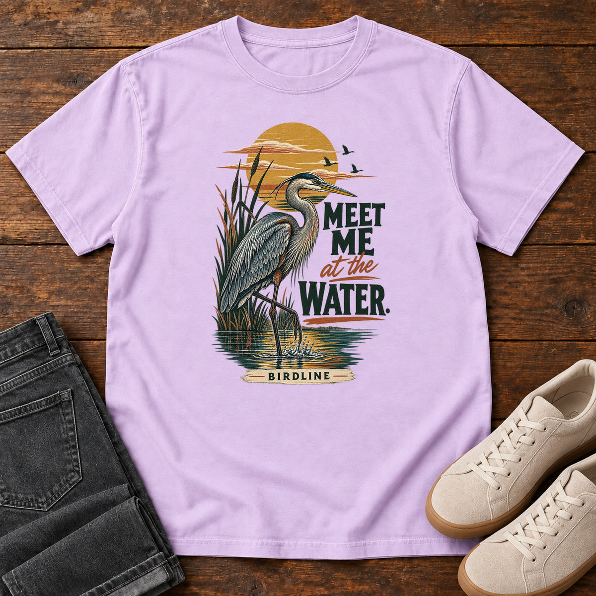 Meet Me at the Water Heron T-Shirt in Orchid