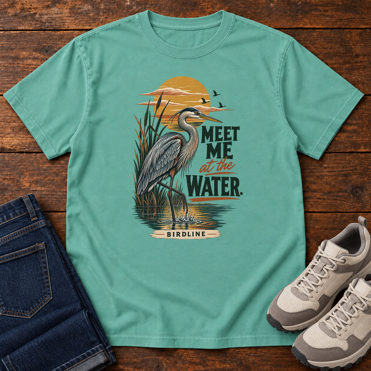 Meet Me at the Water Heron T-Shirt in Seafoam