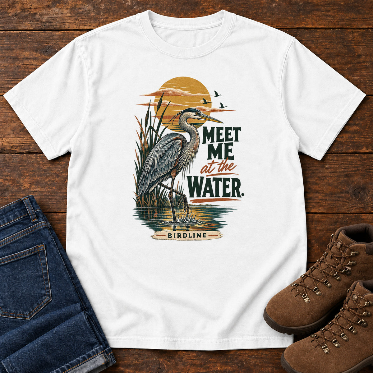 Meet Me at the Water Heron T-Shirt in White