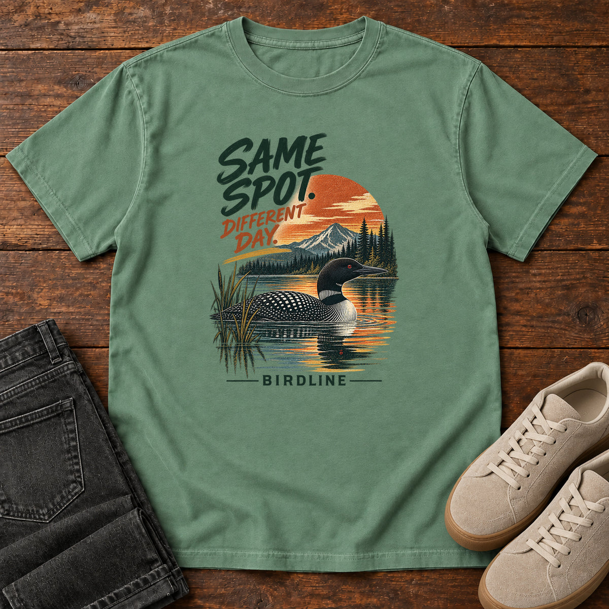 Same Spot Different Day Loon T-Shirt in Light Green
