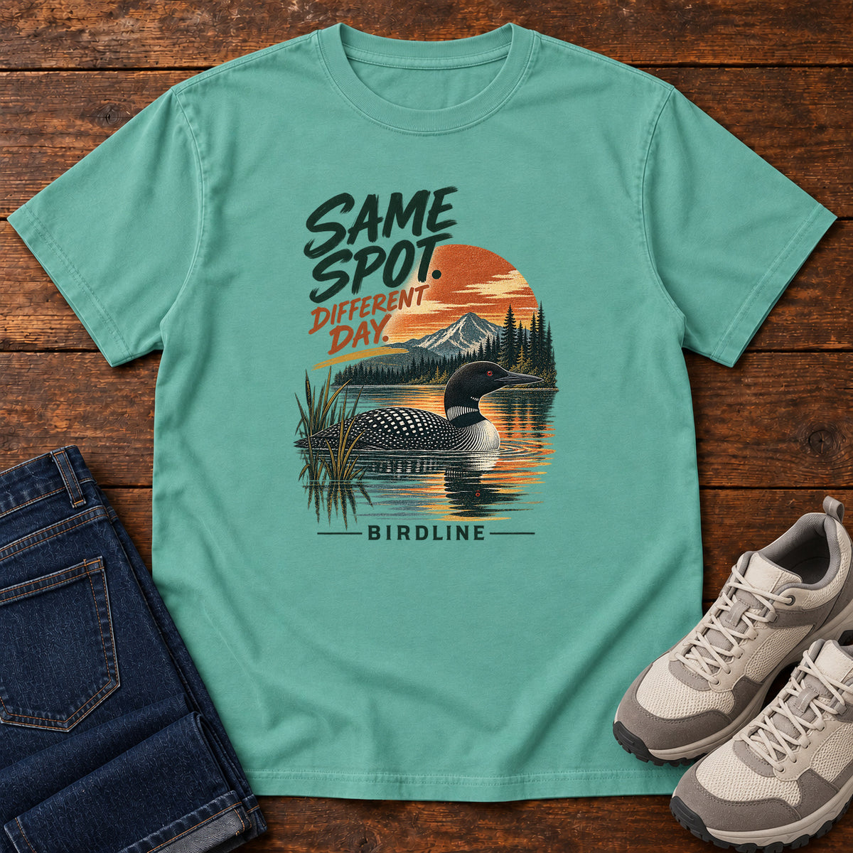 Same Spot Different Day Loon T-Shirt in Seafoam